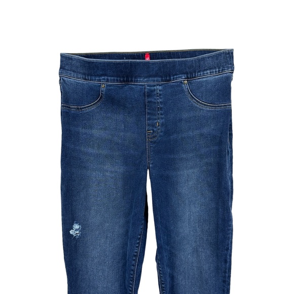 SPANX Skinny Distressed Jeans Pull On Raw Hem Blue - Picture 5 of 8